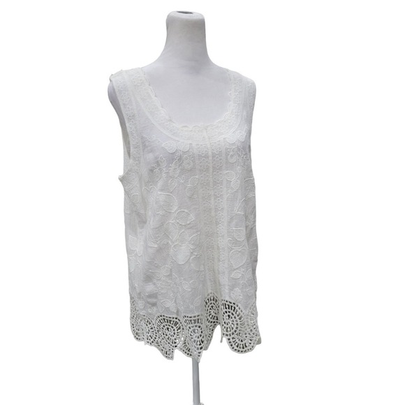 RD & Koko Embroidered Coastal Boho Lightweight Tank Top Size Large White - Picture 1 of 14